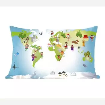 Карты мира MuchoWow - детская карта мира для детей - 50x30 см - чехлы на диванные подушки - без наполнителя