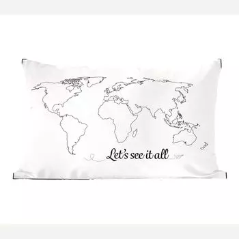 Карты мира MuchoWow - Карта мира черно-белая - Поговорки - Текст - - 50x30 см - Чехлы на диванные подушки - без наполнителя
