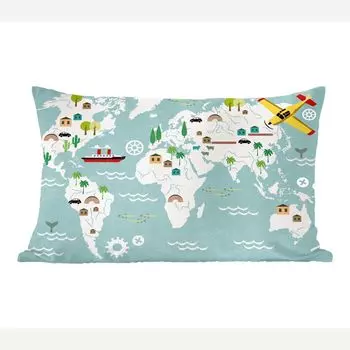 Карты мира MuchoWow - карта мира для детей светло-синяя - 60x40 см - чехлы на подушки - чехлы декоративные - чехлы декоративные