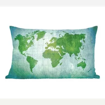 Карты мира MuchoWow - карта мира пергамент, синий, зеленый - 50x30 см - чехлы на диванные подушки - без наполнителя