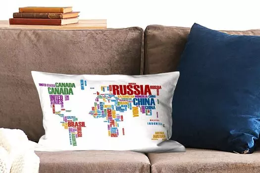 Карты мира MuchoWow - карта мира с цветным текстом - 50x30 см - чехлы на диванные подушки - без наполнителя