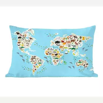 Карты мира MuchoWow - Карта мира с животными для детей - 60x40 см - Чехлы на подушки - Декоративные чехлы на подушки - Декоративные чехлы на подушки