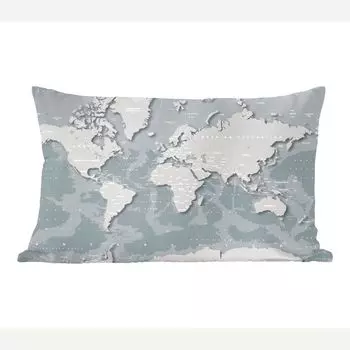 Карты мира MuchoWow - карта мира сине-серый - 50x30 см - чехлы на диванные подушки - без наполнителя