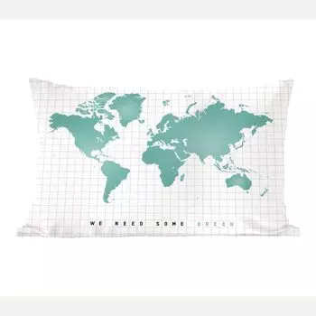 Карты мира MuchoWow - Карта мира зеленый - Мятно-зеленый - Современный - - 60x40 см - Чехлы на подушки - Декоративные чехлы на подушки - Декоративные чехлы на подушки