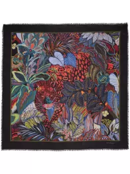 Кашемировая шаль с принтом Batik Ferragamo, синий
