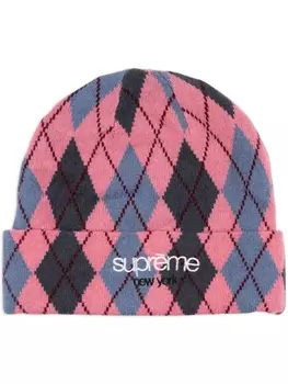 Кашемировая шапка бини Dusty Magenta с узором аргайл Supreme, розовый