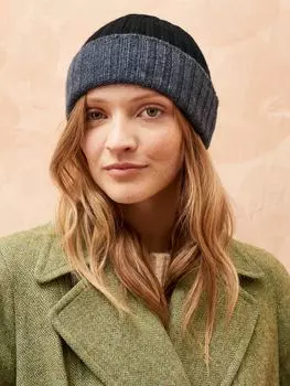 Кашемировая шапка-бини с контрастной отделкой Brora, черная сталь