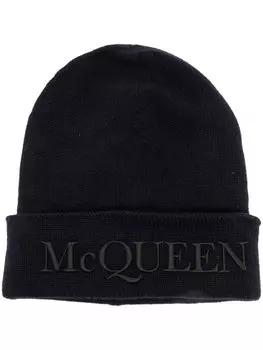 Кашемировая шапка бини с логотипом Alexander McQueen, синий