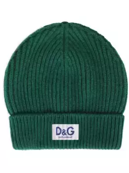 Кашемировая шапка бини с нашивкой-логотипом DG DOLCE & GABBANA, зеленый