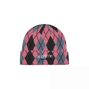 Кашемировая шапка-бини Supreme Argyle Dusty Magenta