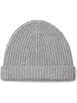 Кашемировая шапка-бини Tory Burch в рубчик, серый