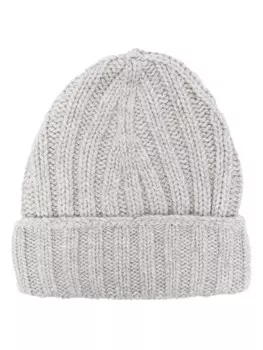 Кашемировая шапка бини в рубчик Dell'oglio, серый