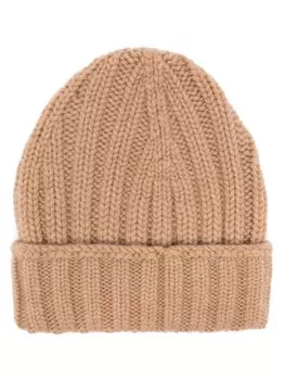 Кашемировая шапка бини в рубчик Dell'oglio, нейтральный цвет