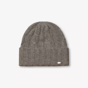 Кашемировая шапка косой вязки с фирменной бляшкой Eton, серый