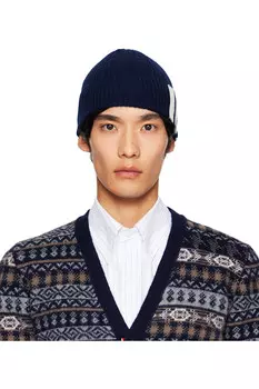 Кашемировая шапка с манжетой из 4 резинок Thom Browne, синий