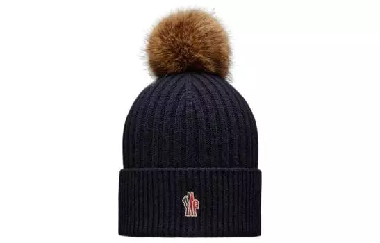 Кашемировая шапка с вышитым логотипом и помпоном Moncler