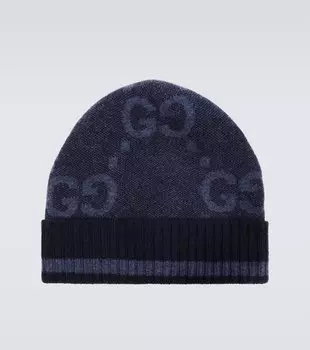 Кашемировая шапка с жаккардовым узором gg Gucci, синий