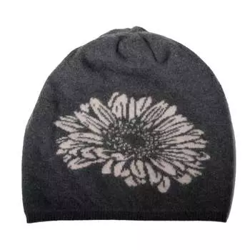 Кашемировая шляпа с цветочным узором Portolano, цвет dark grey/soft pink