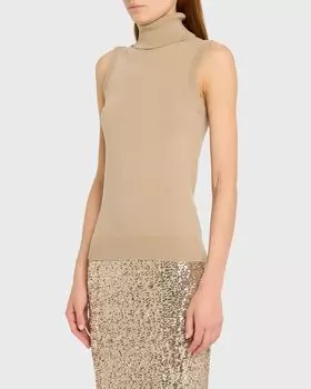 Кашемировая водолазка без рукавов Michael Kors Collection, цвет Sand