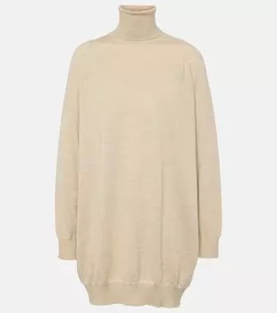 Кашемировое мини-платье Casha с высоким воротником Max Mara, бежевый