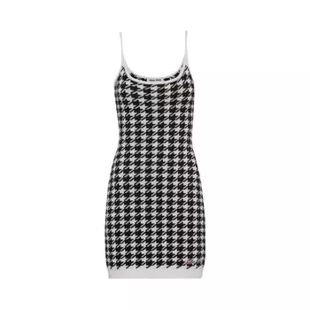 Кашемировое мини-платье Miu Miu с узором гусиные лапки, цвет Белый/Черный