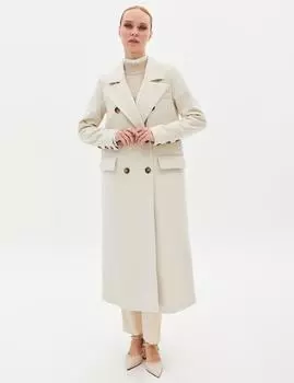 Кашемировое пальто с карманами на пуговицах и клапанами кремового цвета Kayra