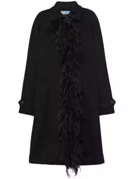 Кашемировое пальто с перьями Prada, черный