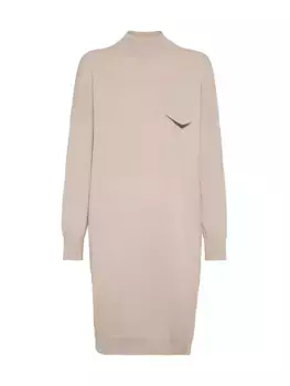 Кашемировое платье-свитер с блестящим теневым карманом Brunello Cucinelli, цвет cool beige