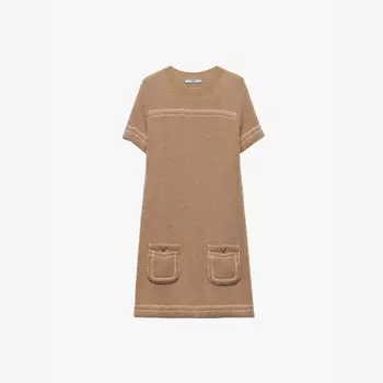 Кашемировое трикотажное мини-платье с логотипом Triangle Prada, коричневый