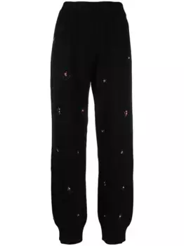 Кашемировые брюки с цветочной вышивкой Barrie, черный