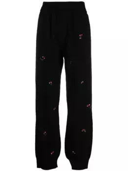 Кашемировые брюки с цветочной вышивкой Barrie, черный