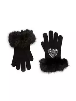 Кашемировые перчатки с отделкой из искусственного меха Sofia Cashmere, черный