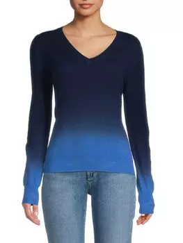 Кашемировый Cвитер Amicale в рубчик с эффектом омбре, teal