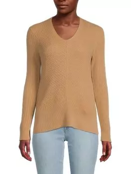 Кашемировый Cвитер Amicale в рубчик, tan