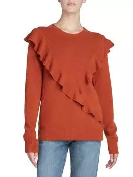 Кашемировый Cвитер Chloé с оборками, коричневый