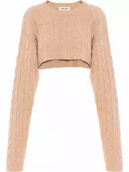 Кашемировый джемпер фактурной вязки MIU MIU, коричневый