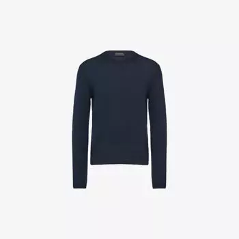 Кашемировый джемпер классического кроя с круглым вырезом Prada, синий