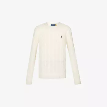 Кашемировый джемпер косой вязки с вышитым логотипом Polo Ralph Lauren, бежевый