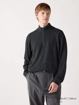 Кашемировый джемпер на молнии Uniqlo, цвет 08 серый