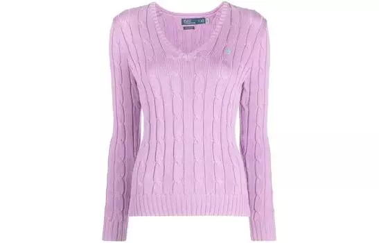 Кашемировый джемпер с косичной вязкой Polo Ralph Lauren, светло-фиолетовый