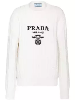 Кашемировый джемпер с круглым вырезом Prada, белый