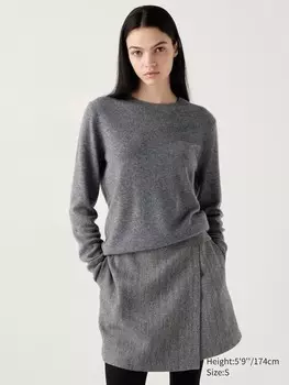 Кашемировый джемпер с круглым вырезом Uniqlo, серый