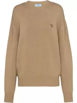 Кашемировый джемпер с логотипом Prada, нейтральный