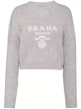 Кашемировый джемпер с логотипом Prada, серый