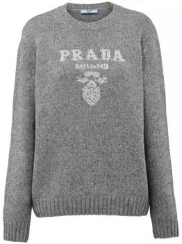 Кашемировый джемпер с логотипом Prada, серый