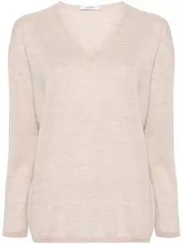 Кашемировый джемпер с V-образным вырезом Max Mara, бежевый