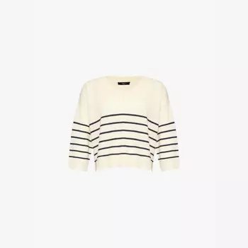 Кашемировый джемпер с V-образным вырезом в полоску Weekend Max Mara, экрю