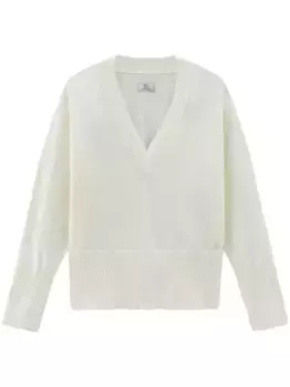 Кашемировый джемпер с V-образным вырезом WOOLRICH, белый