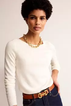 Кашемировый джемпер с вырезом лодочкой из Эвы Boden, бежевый