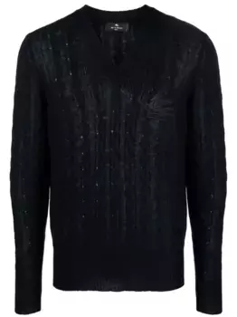Кашемировый джемпер с вышитым логотипом ETRO, синий